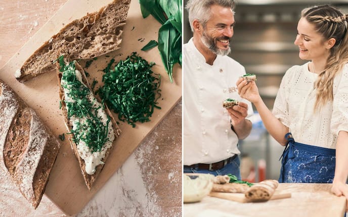 Bärlauchaufstrich und Paula Bründl mit Bäckermeister Berthold Forstner