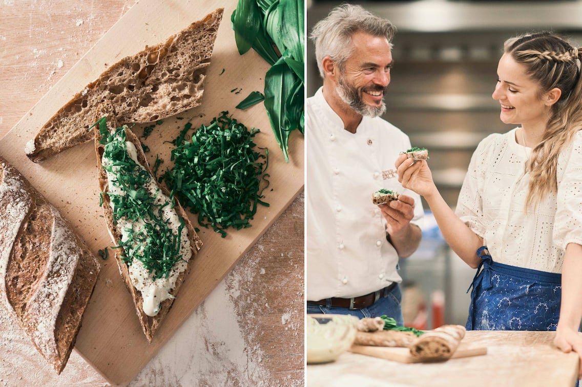 Bärlauchaufstrich und Paula Bründl mit Bäckermeister Berthold Forstner