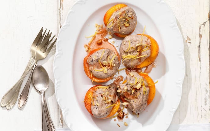 Pfirsich, Heidelbeermousse, Servus, Rezept, Nachspeise, Heidelbeeren, Mousse