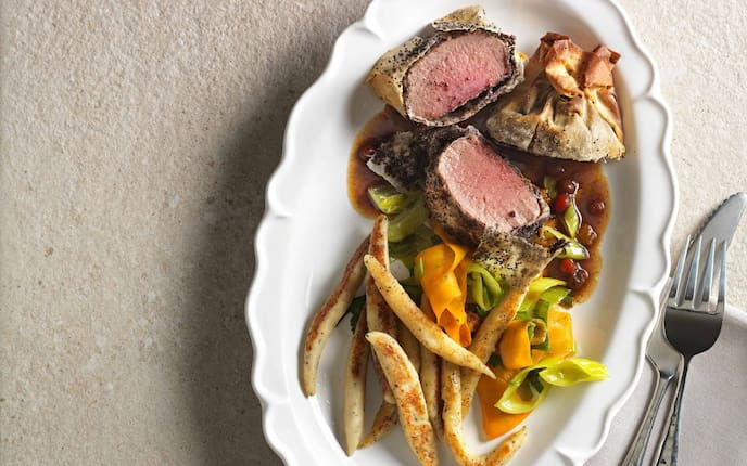 Rehrücken, Strudel, Mohnnudeln, Rezept, Wild