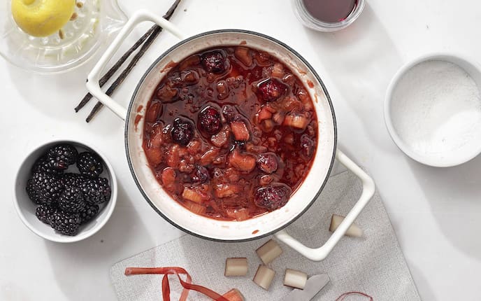 Eingekocht, Rhabarber, Kompott, Brombeeren, Zitrone, Zucker, Servus Rezept