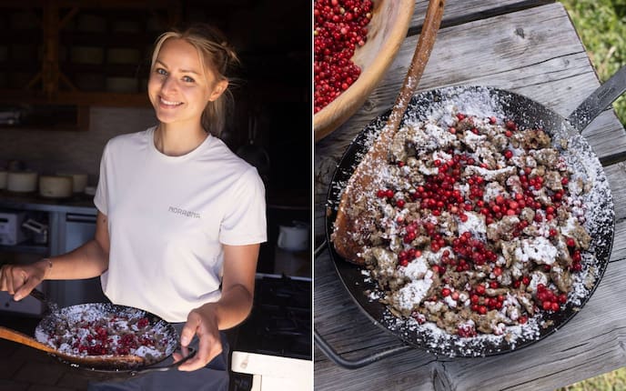 Für den Heidenmehlschmarrn hat Paula bründl frische Preiselbeeren gesammelt.