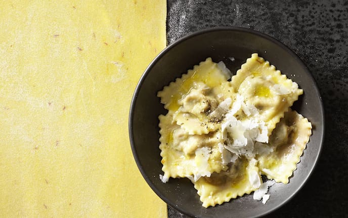 Safranravioli, Nudeln, Parmesan, Teigtaschen, Ravioli, Hauptspeise, Servus Rezept
