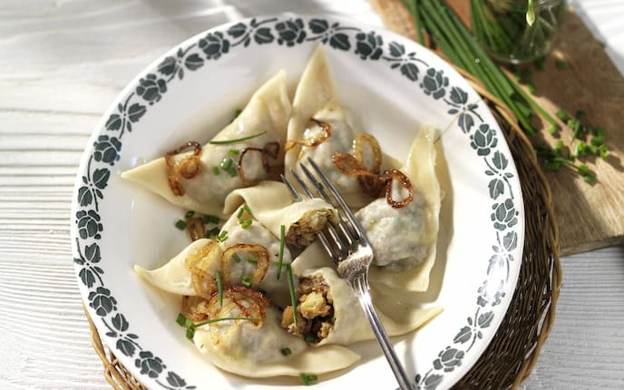 Schnittlauchkrapfen, Krapfen, Schweinefleisch, Rezept