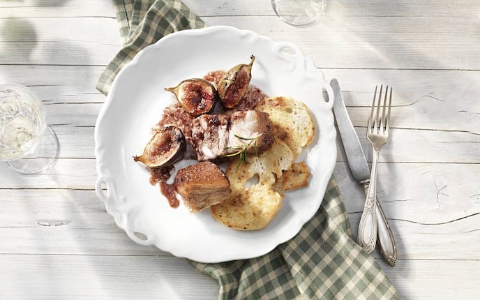Schweinebauch mit Feigen, Servus, Rezept