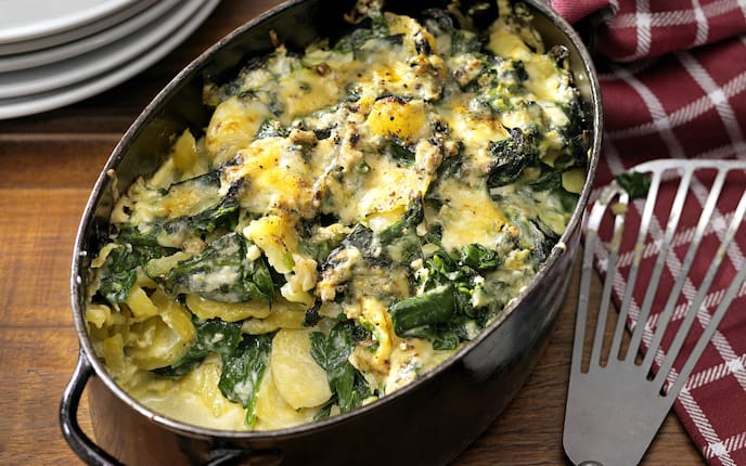 Spinatauflauf, Erdäpfel, Kartoffel, Käse, Blattspinat, Auflauf