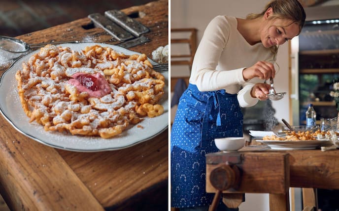Strauben, Grantenschleck, Staubzucker, Schmalzgebäck, Nachspeise, Paula Bründl