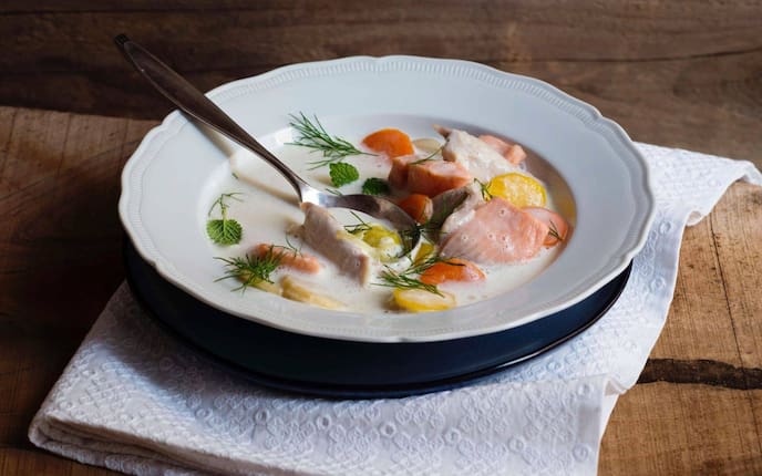 Fisch, Cremesuppe, Karotten, Suppe, Dille, Servus Rezept