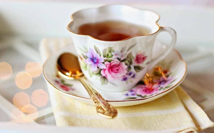 Tee, Bratapfel, heiß, Tasse, Teelöffel