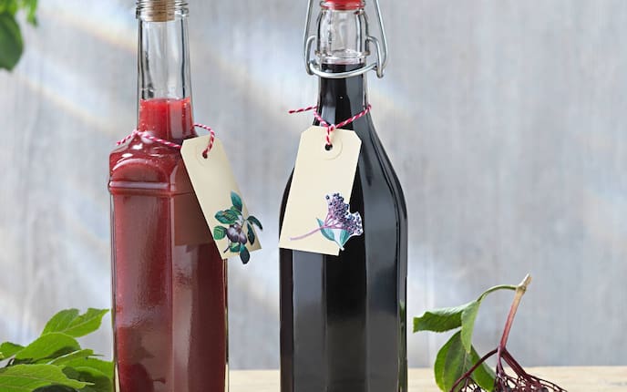Glasflasche, Sirup, Hollerbeeren, Bügelflasche