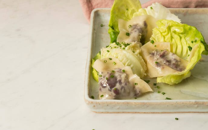 Blunzentascherl, Teigtaschen, Grüner Salat, Vorspeise, Servus Rezept