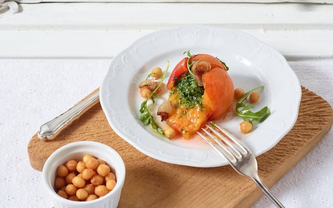 Ofenmarillen, Rucola, Lardo, Backerbsen, Vorspeise, Servus Rezept