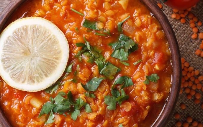 Rote Linsen, Suppe, Zitrone, Petersilie, Tomaten