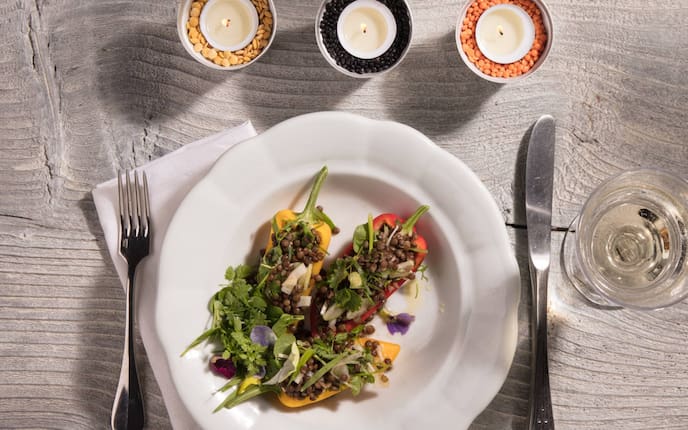 Spitzpaprika, Linsen, Linsensalat, Vorspeise, Kräuter, Servus Rezept