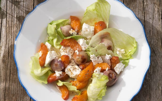 Marllien, Schalotten, Salat, Frischkäse, Ziegenfrischkäse, grüner Salat