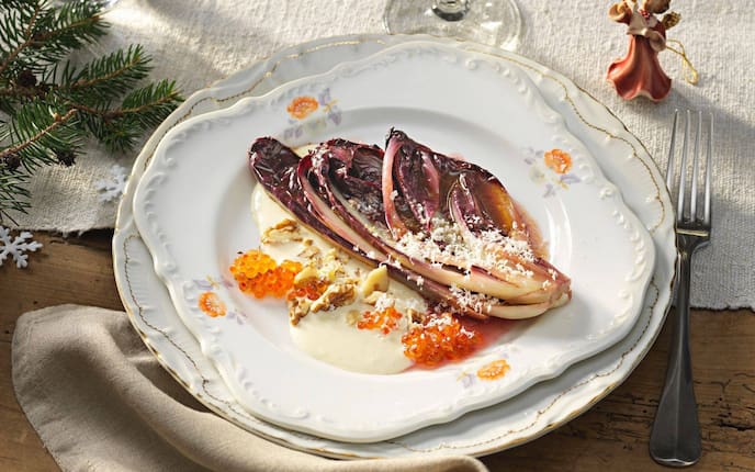Radicchio, Kaviar, Sauce, Püree, Bohnen, Vorspeise, Servus Rezept