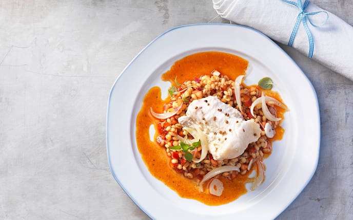 Waller, Paprika, Rollgerste, Rezept, Fisch