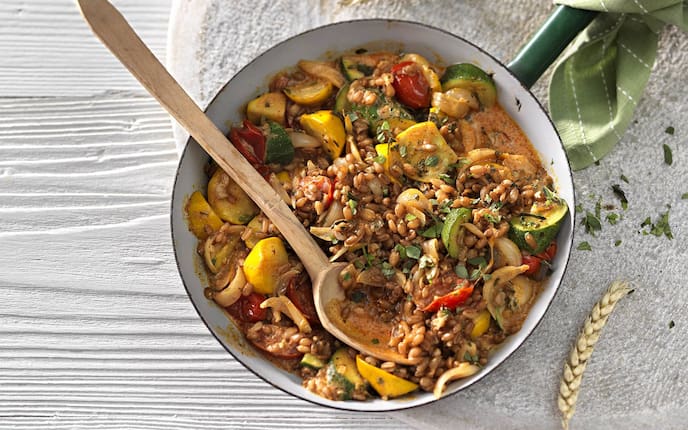 Weizen, Dinkel, Zucchini, Tomaten