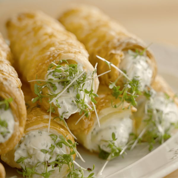 Schaumrollen, Kräuter, Frischkäse, Vorspeise