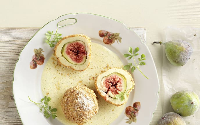 Ziegentopfenknödel, mit Feigen gefüllt (Bild: Eisenhut & Mayer)