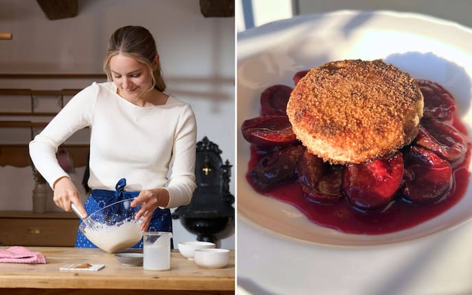 Paula Bründl rührt einen Teig und daneben sieht man die fertigen Loabal